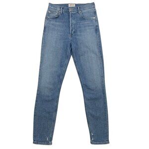 Agolde Nico High Rise Slim Fit Jean 25 Embark Blue Cropped Distressed Button Fly